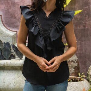 Mi Golondrina Black Valentina Blouse, Small